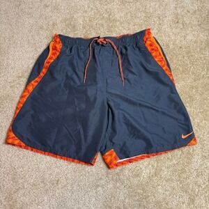 Nike Swim Trunks Shorts Mens 2XL Gray Orange Striped Mesh‎ Lined Drawstring
